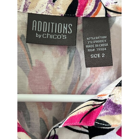 Additions By Chicos Button-Up Floral Jacket Size 2 Multicolor Cotton/Spandex - Picture 4 of 9